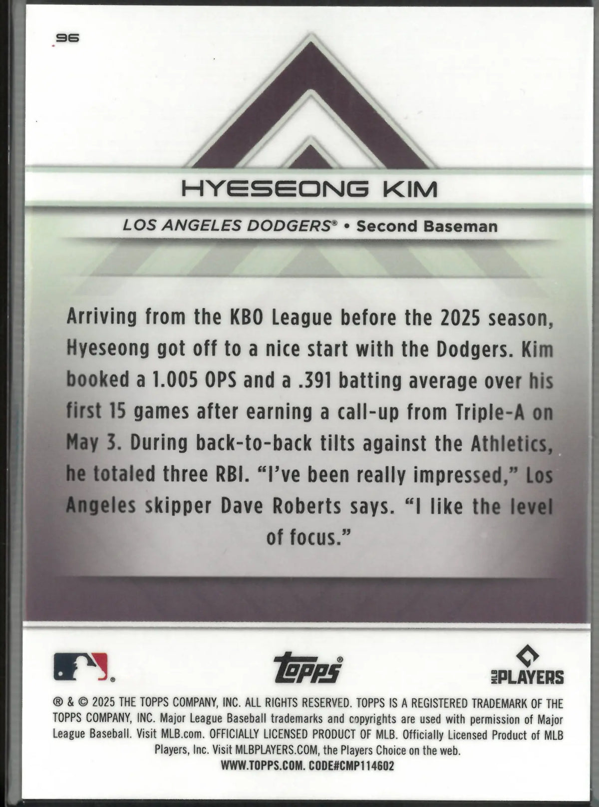 2025 Topps Baseball Transcendent Orange Rookie Hyeseong Kim /25