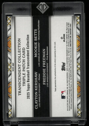 2025 Topps Baseball Transcendent Triple Patch Dodgers Kershaw/Betts/Freeman /5 