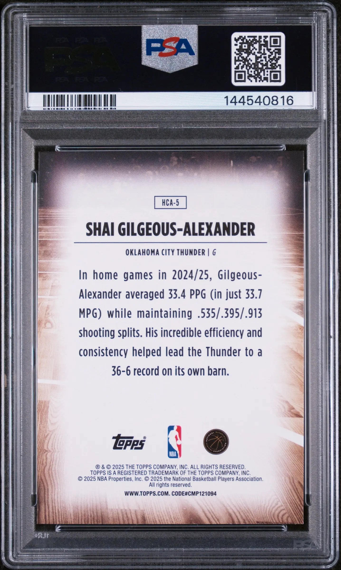 2025 Topps Basketball Home Court Shai Gilgeous-Alexander #HCA-5 PSA 9 