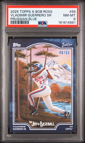 2025 Topps Bob Ross Joy Of Baseball Vladimir Guerrero Sr Prussian Blue /50 PSA 8 