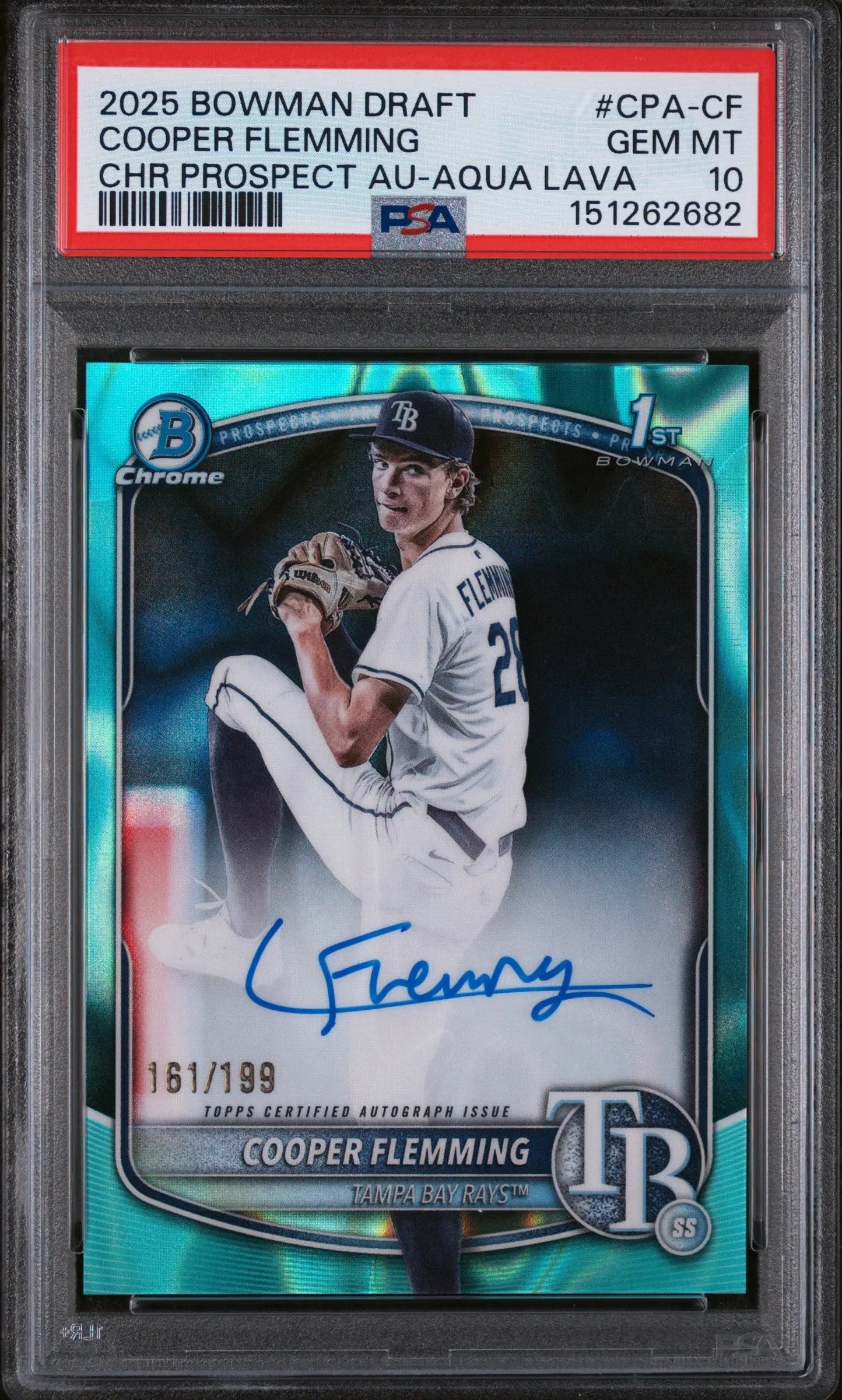 2025 Topps Bowman Chrome Autographs Cooper Flemming Auto Aqua Lava /199 PSA 10 