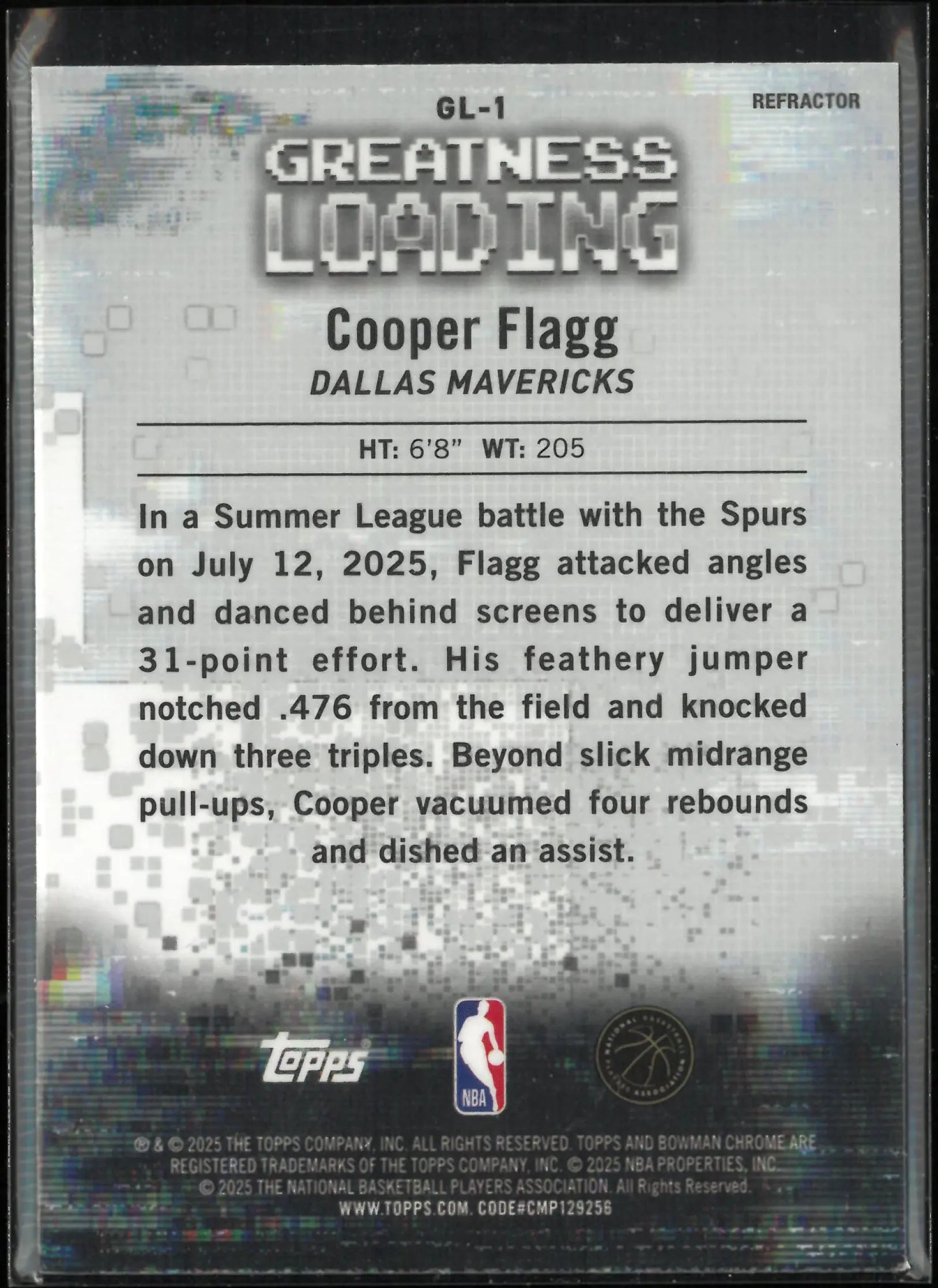 2025 Topps Bowman Chrome Greatness Loading Rookie Cooper Flagg RC 
