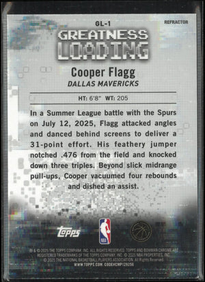 2025 Topps Bowman Chrome Greatness Loading Rookie Cooper Flagg RC 