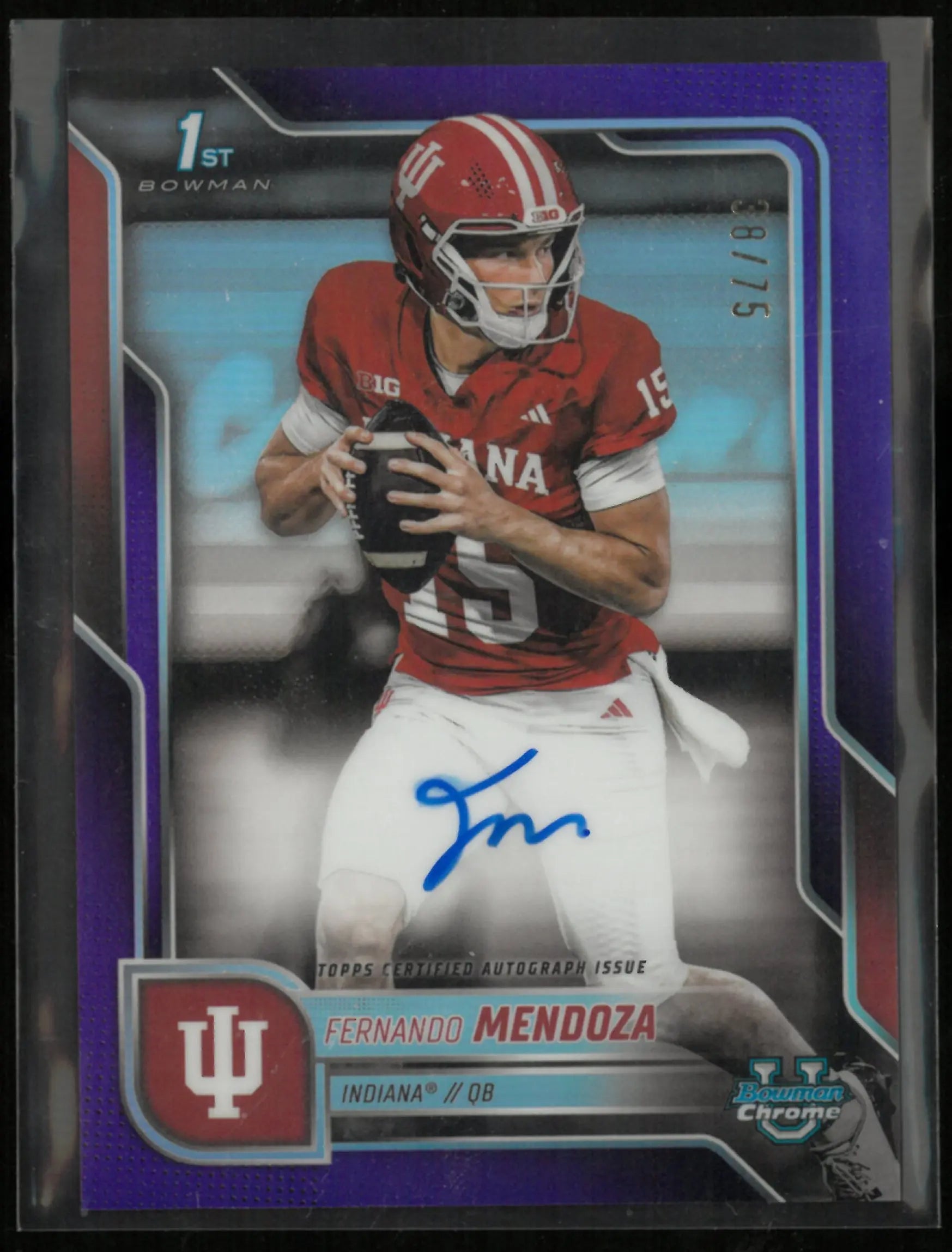 2025 Topps Bowman Chrome Prospect Auto University Fernando Mendoza Purple /75 