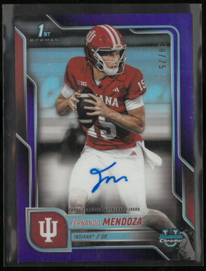 2025 Topps Bowman Chrome Prospect Auto University Fernando Mendoza Purple /75 