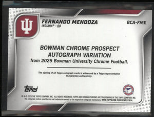 2025 Topps Bowman Chrome Prospect Auto University Fernando Mendoza Purple /75 