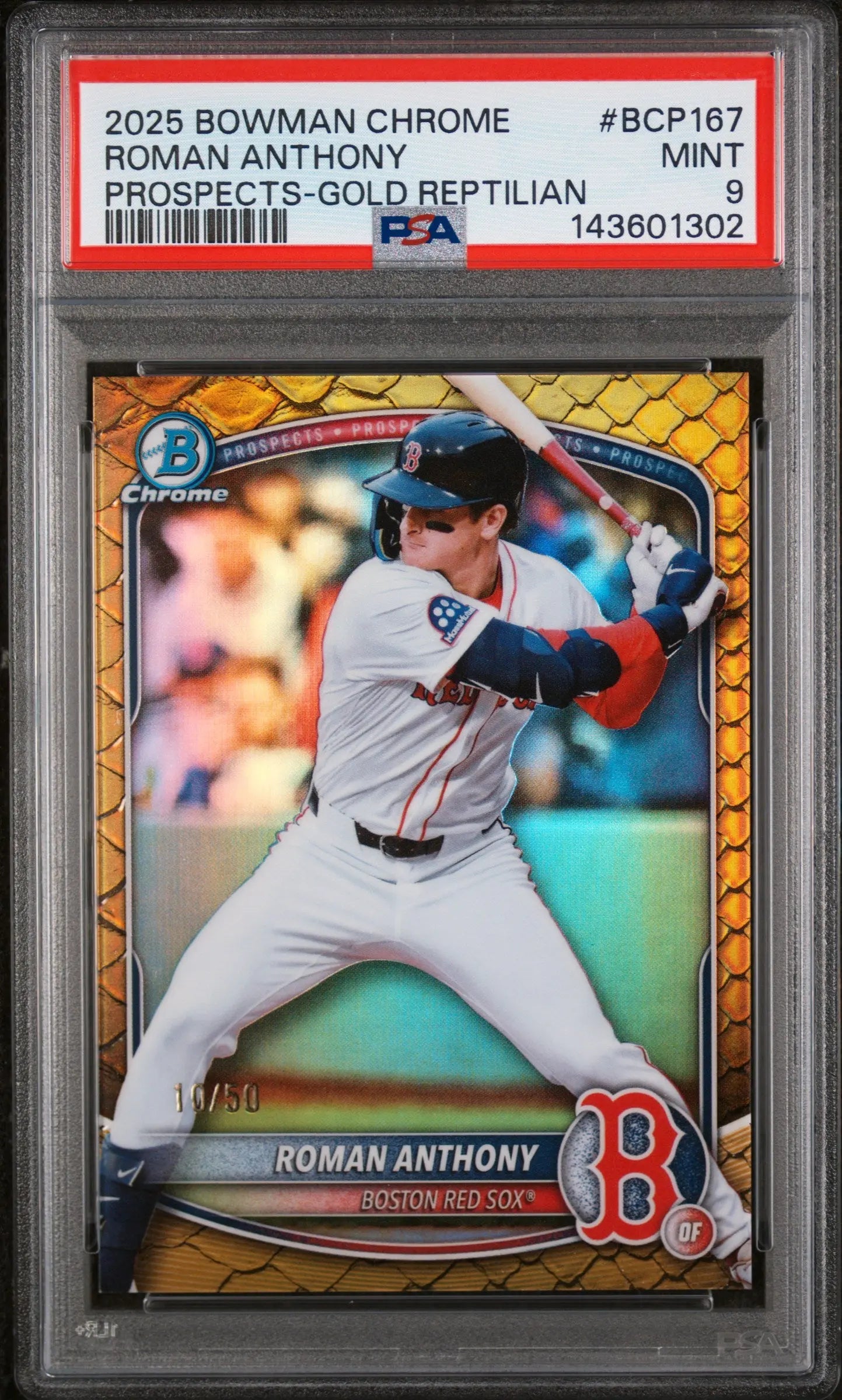 2025 Topps Bowman Chrome Prospects Roman Anthony Gold Reptilian /50 PSA 9 