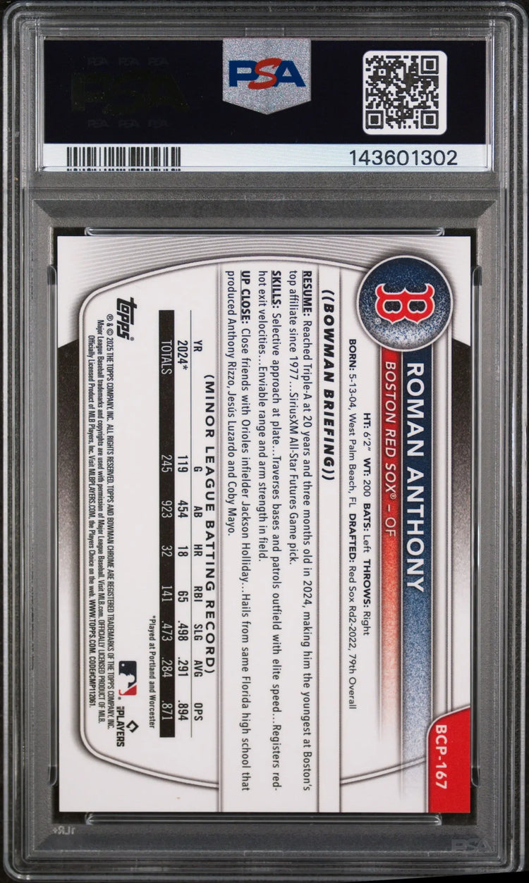 2025 Topps Bowman Chrome Prospects Roman Anthony Gold Reptilian /50 PSA 9 
