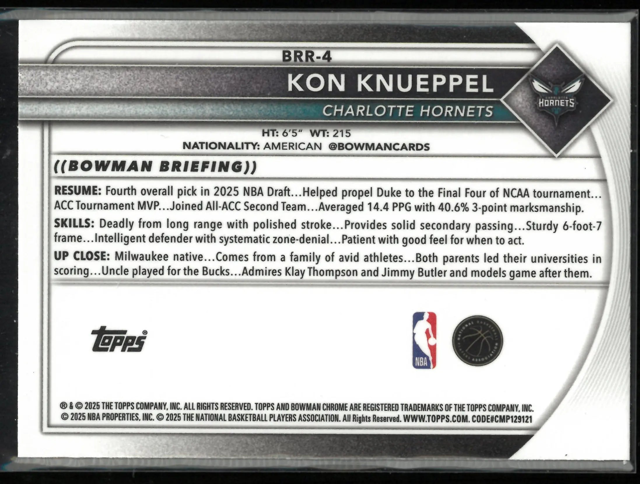 2025 Topps Bowman Chrome Rookie Kon Knueppel RC 