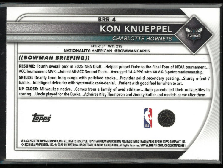 2025 Topps Bowman Chrome Rookie Kon Knueppel RC 