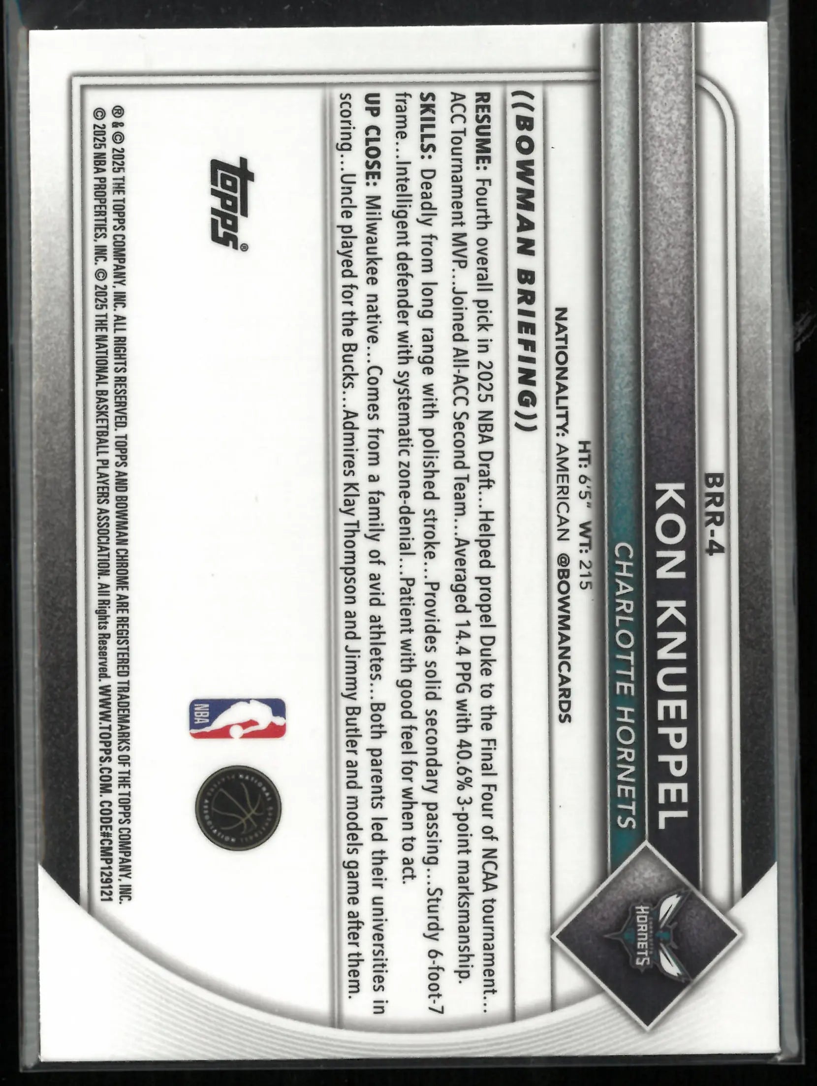 2025 Topps Bowman Chrome Rookie Kon Knueppel RC 