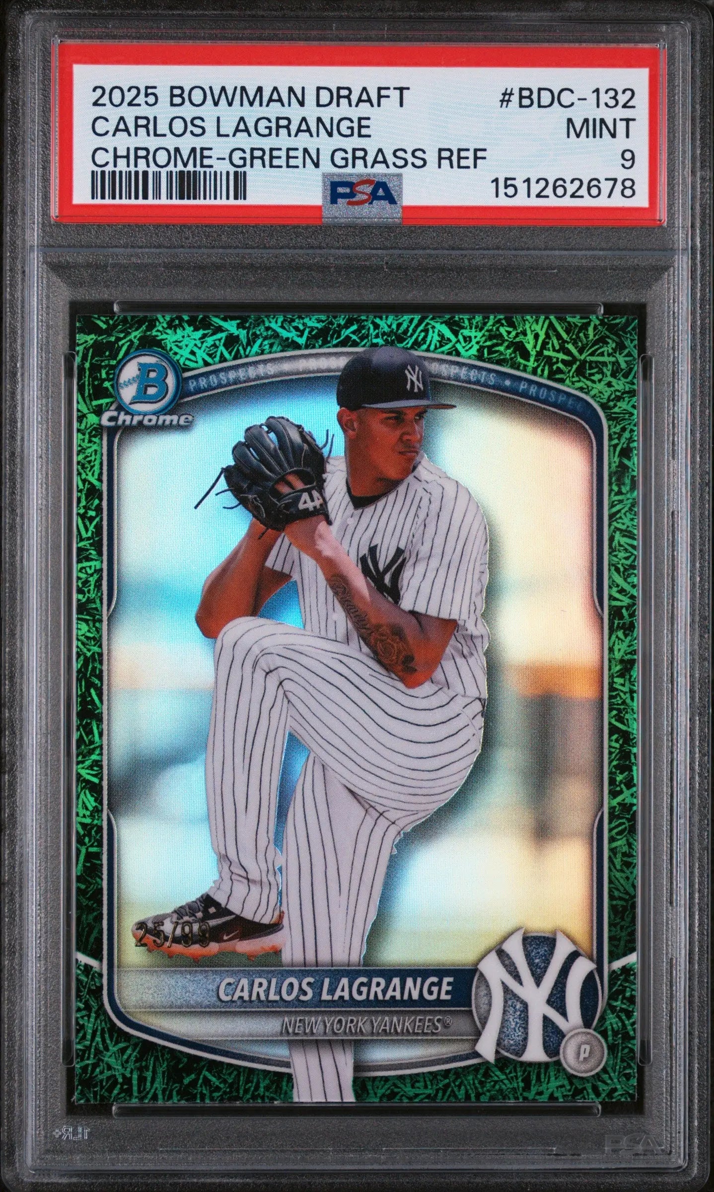 2025 Topps Bowman Draft Carlos Lagrange Chrome Green Grass Ref /99 PSA 9 