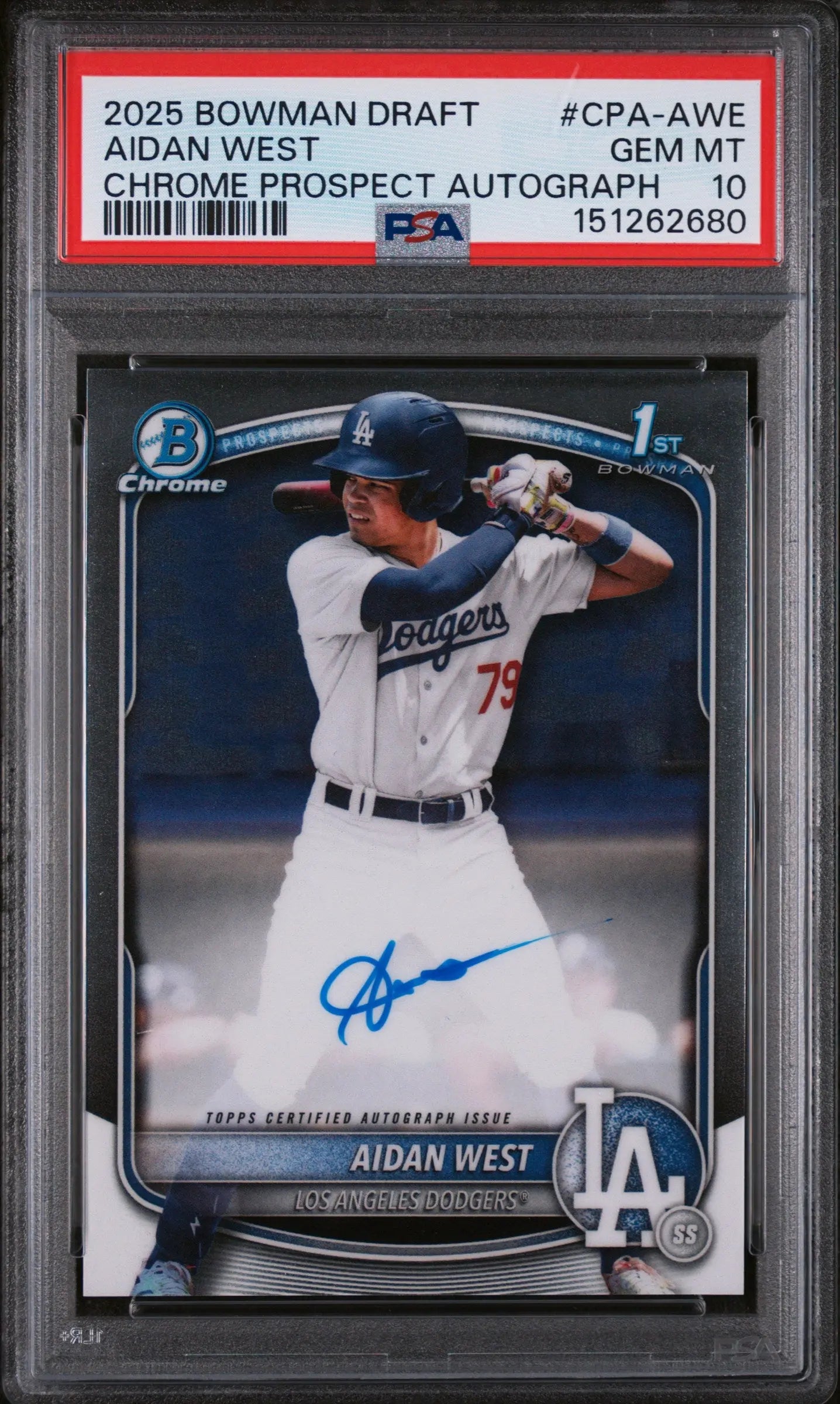 2025 Topps Bowman Draft Chrome Prospect Autographs Aidan West Auto PSA 10 