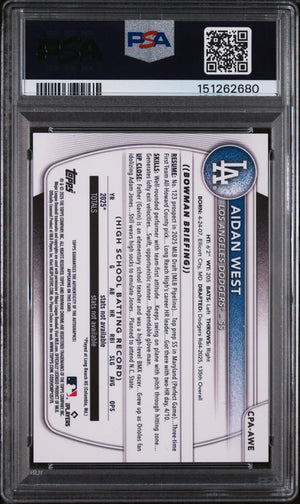 2025 Topps Bowman Draft Chrome Prospect Autographs Aidan West Auto PSA 10 