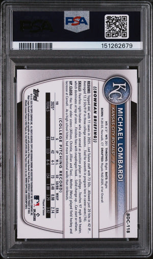 2025 Topps Bowman Draft Michael Lombardi Chrome Yellow Refractor /75 PSA 9 