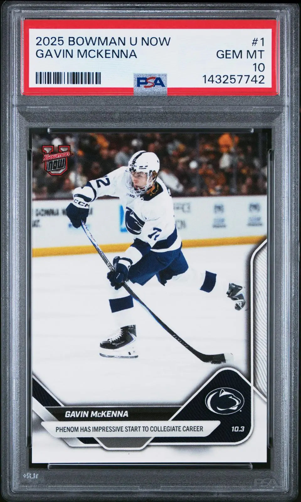 2025 Topps Bowman U Now Collegiate Debut Gavin McKenna PSA 10 
