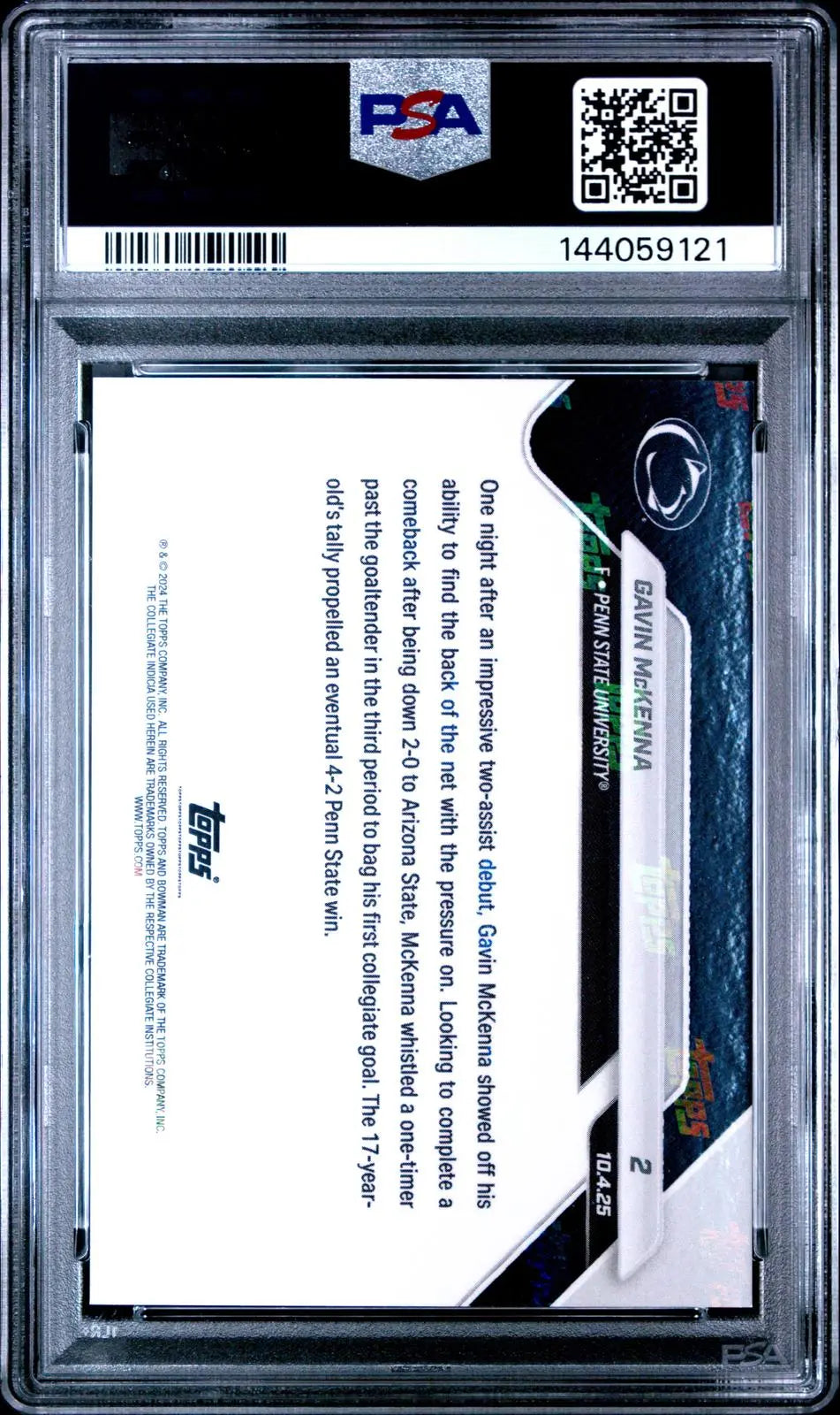 2025 Topps Bowman U Now First Collegiate Goal Gavin McKenna PSA 10 