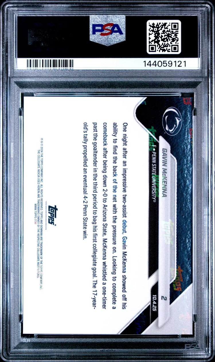 2025 Topps Bowman U Now First Collegiate Goal Gavin McKenna PSA 10 