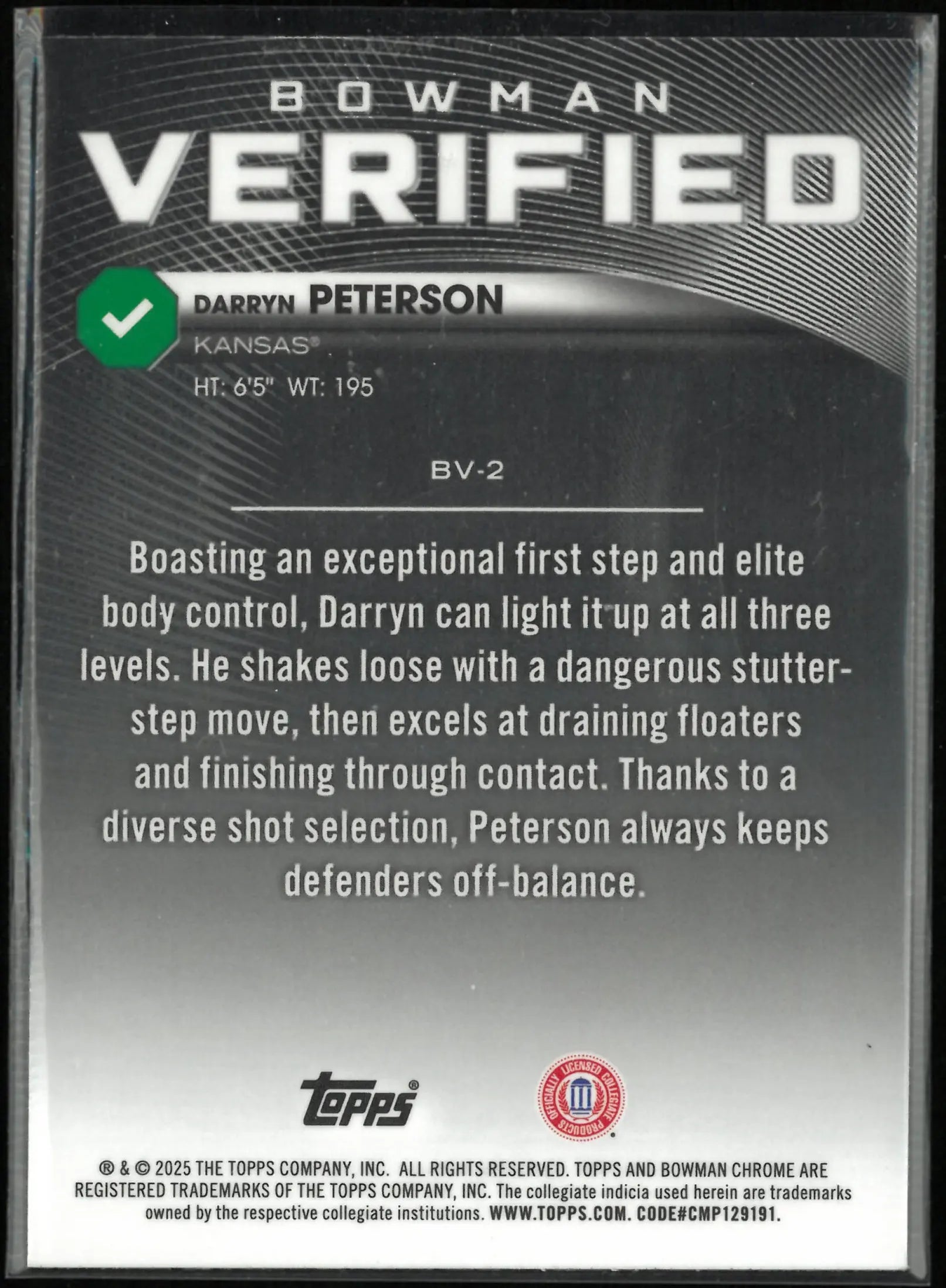 2025 Topps Bowman Verified Darryn Peterson Mini Diamonds /150 
