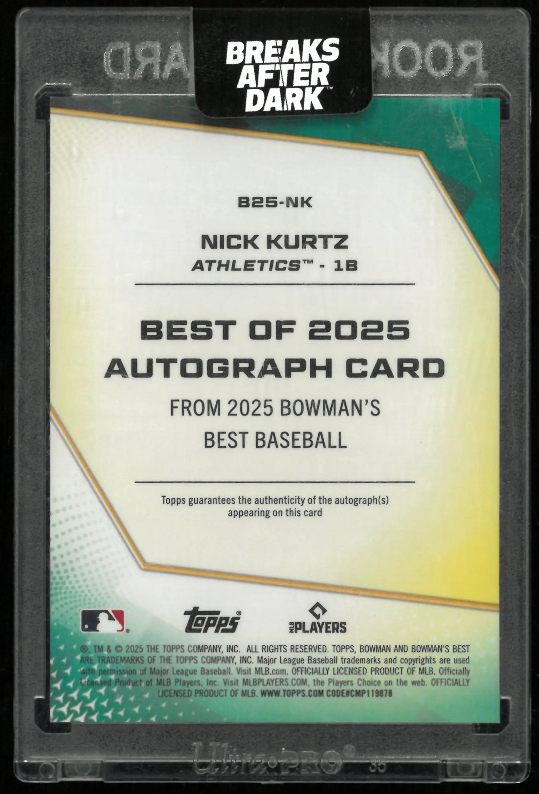 2025 Topps Bowman's Best Autograph Card Nick Kurtz RC Rookie /50 