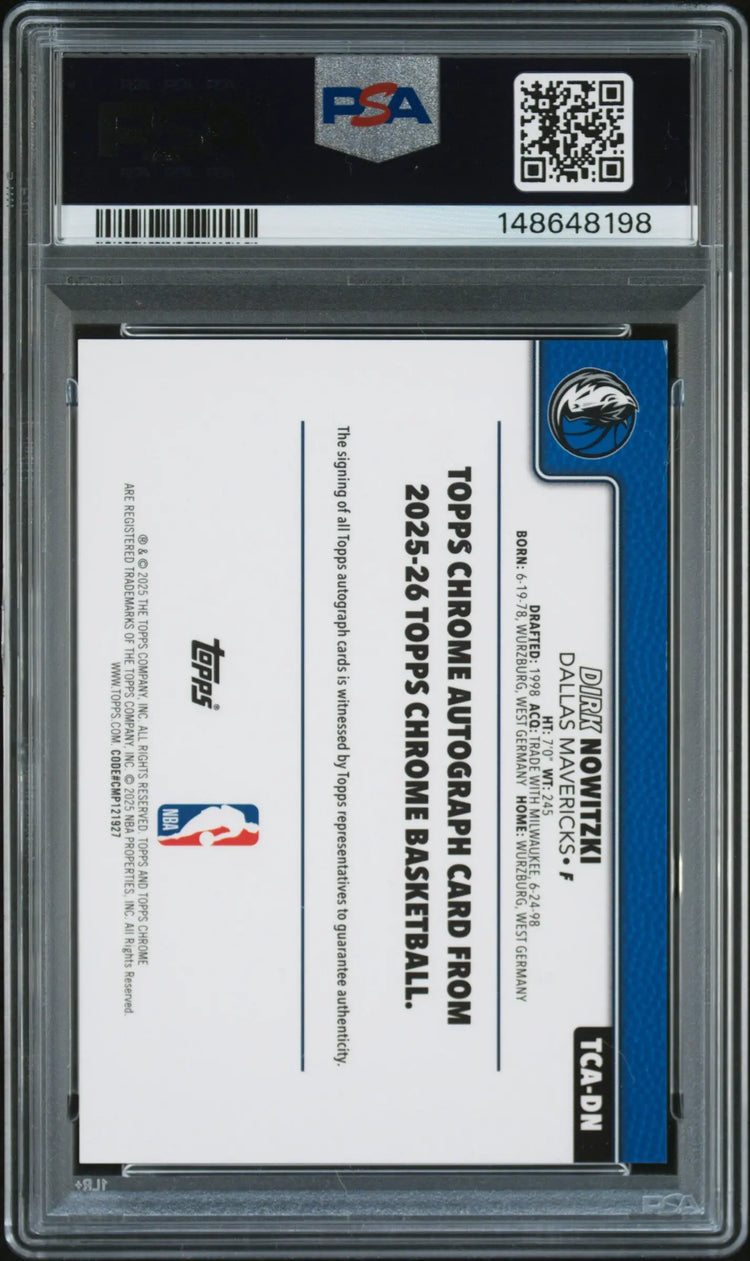 2025 Topps Chrome Auto Dirk Nowitzki Orange Refractor PSA 8 /25 