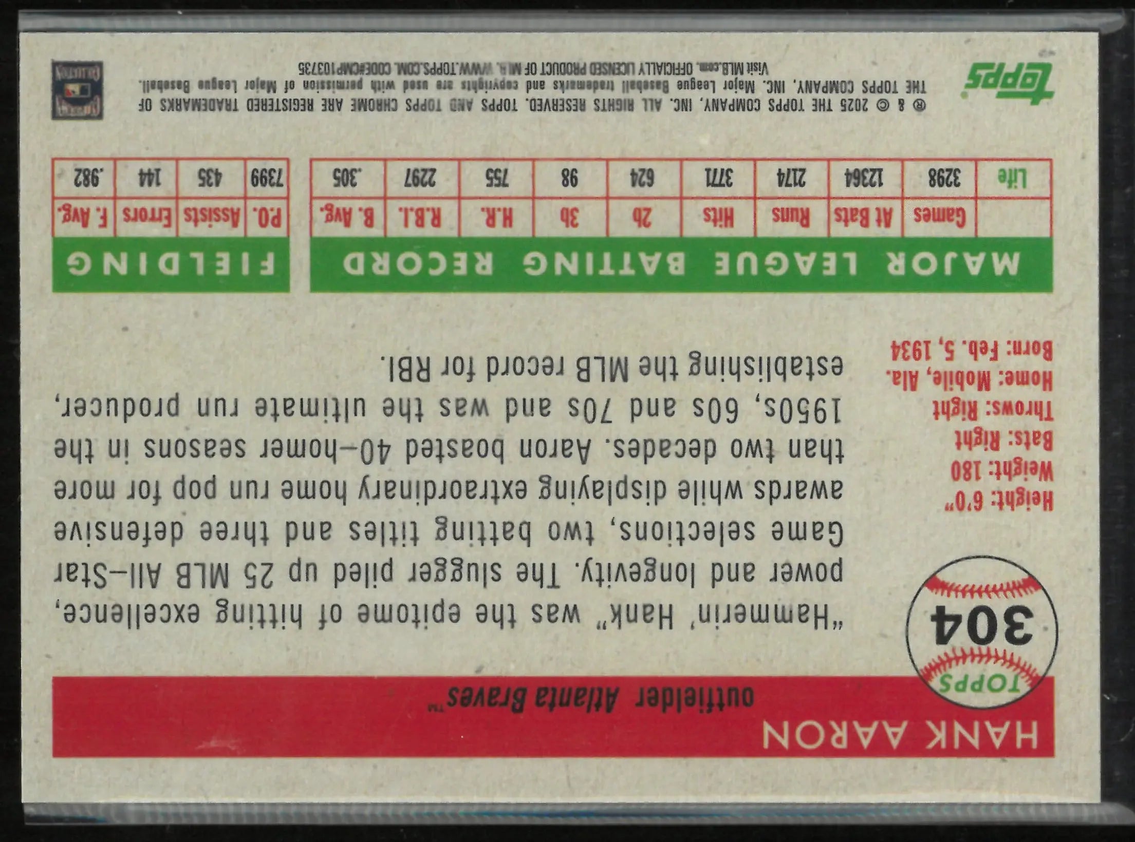 2025 Topps Chrome Autograph Hank Aaron Auto Gold /50 