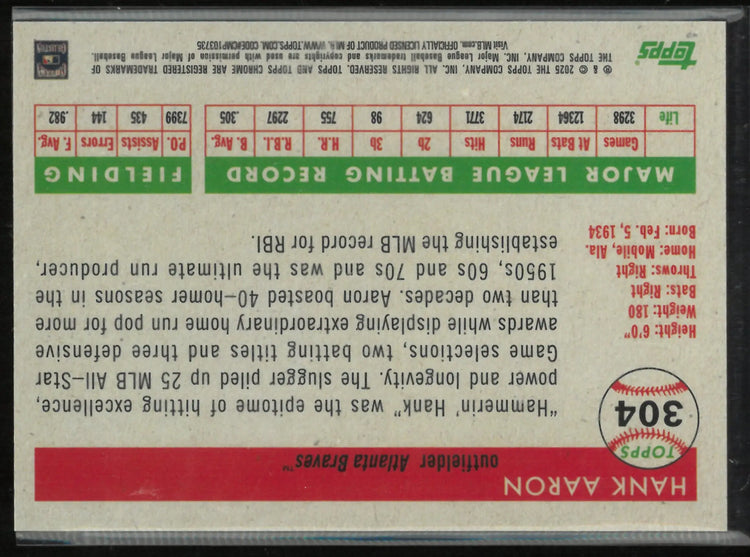 2025 Topps Chrome Autograph Hank Aaron Auto Gold /50 