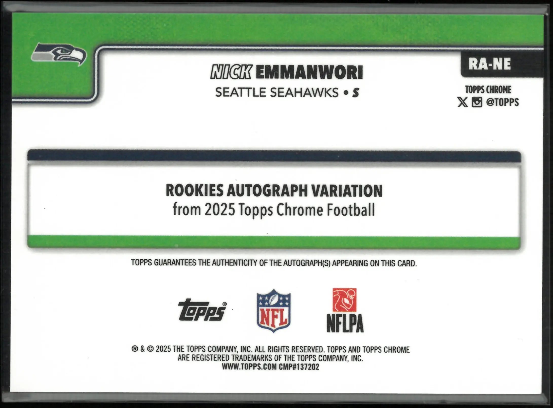 2025 Topps Chrome Autograph Nick Emmanwori Auto Pink /250 