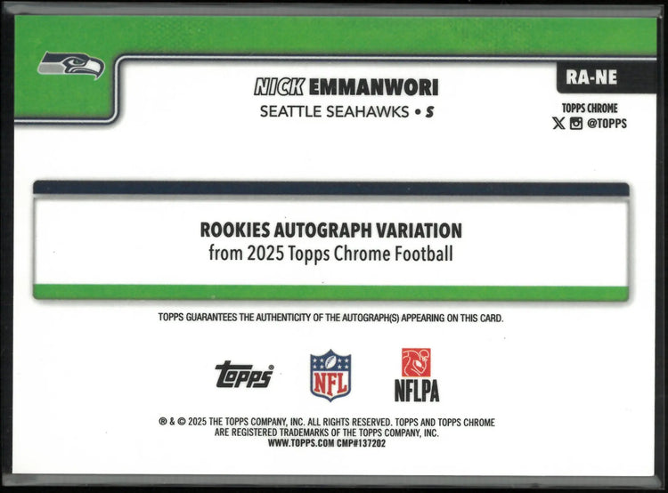 2025 Topps Chrome Autograph Nick Emmanwori Auto Pink /250 