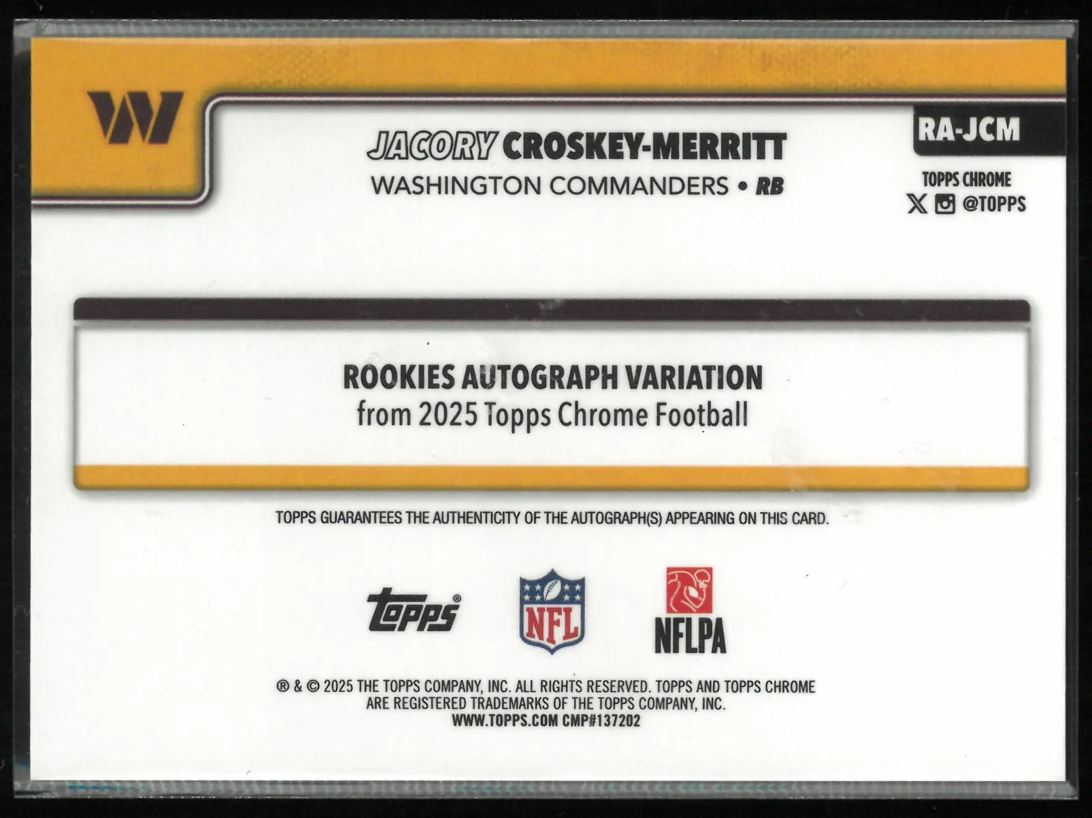 2025 Topps Chrome Autograph Rookie Jacory Croskey-Merrit Auto Purple Lava /75 RC 