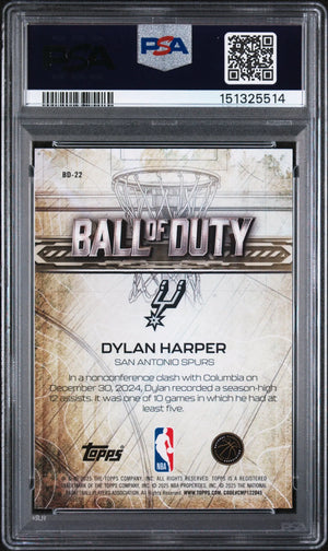 2025 Topps Chrome Ball Of Duty Rookie Dylan Harper Aqua Refractor /199 RC PSA 8 