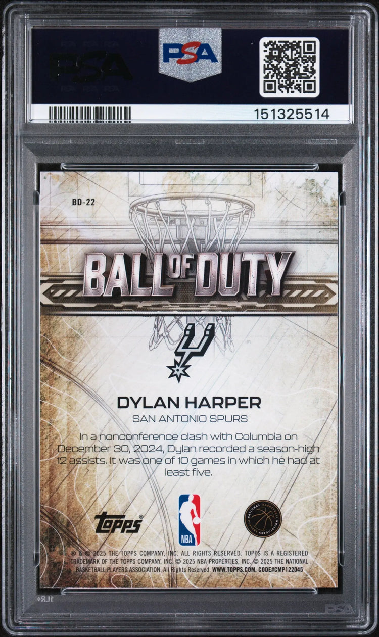 2025 Topps Chrome Ball Of Duty Rookie Dylan Harper Aqua Refractor /199 RC PSA 8 