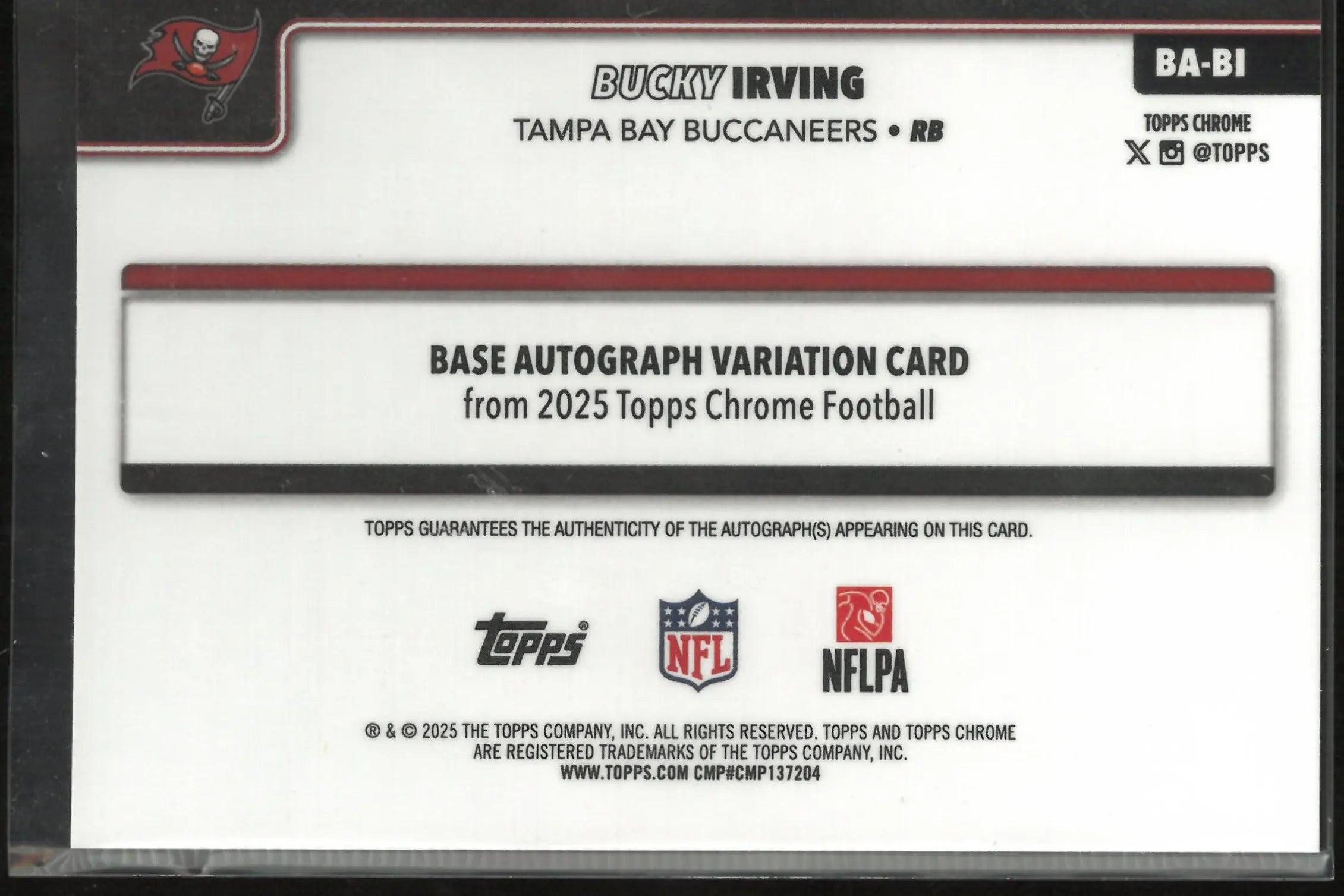 2025 Topps Chrome Base Autograph Variation Bucky Irving Auto Aqua /199 