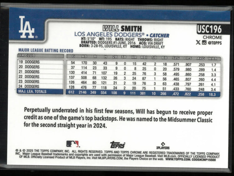 2025 Topps Chrome Baseball Will Smith Red /5 