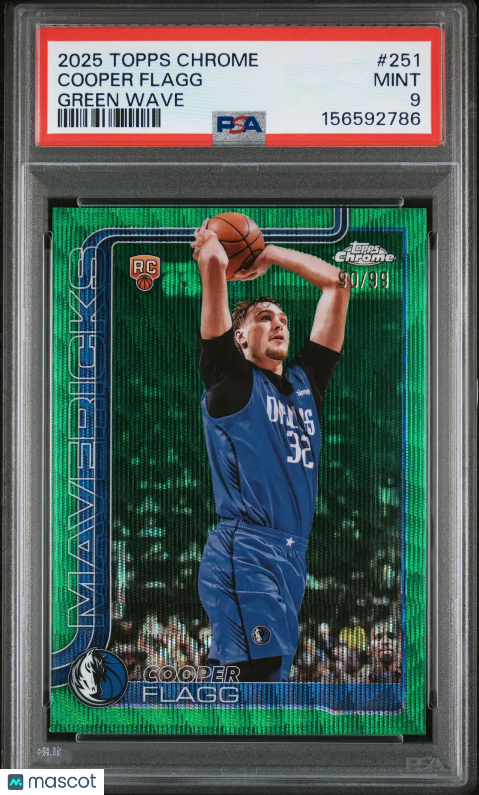 2025 Topps Chrome Basketball Cooper Flagg RC Rookie Green Wave /99 PSA 9 