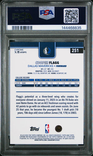 2025 Topps Chrome Basketball Cooper Flagg RC Rookie X Fractor PSA 10 