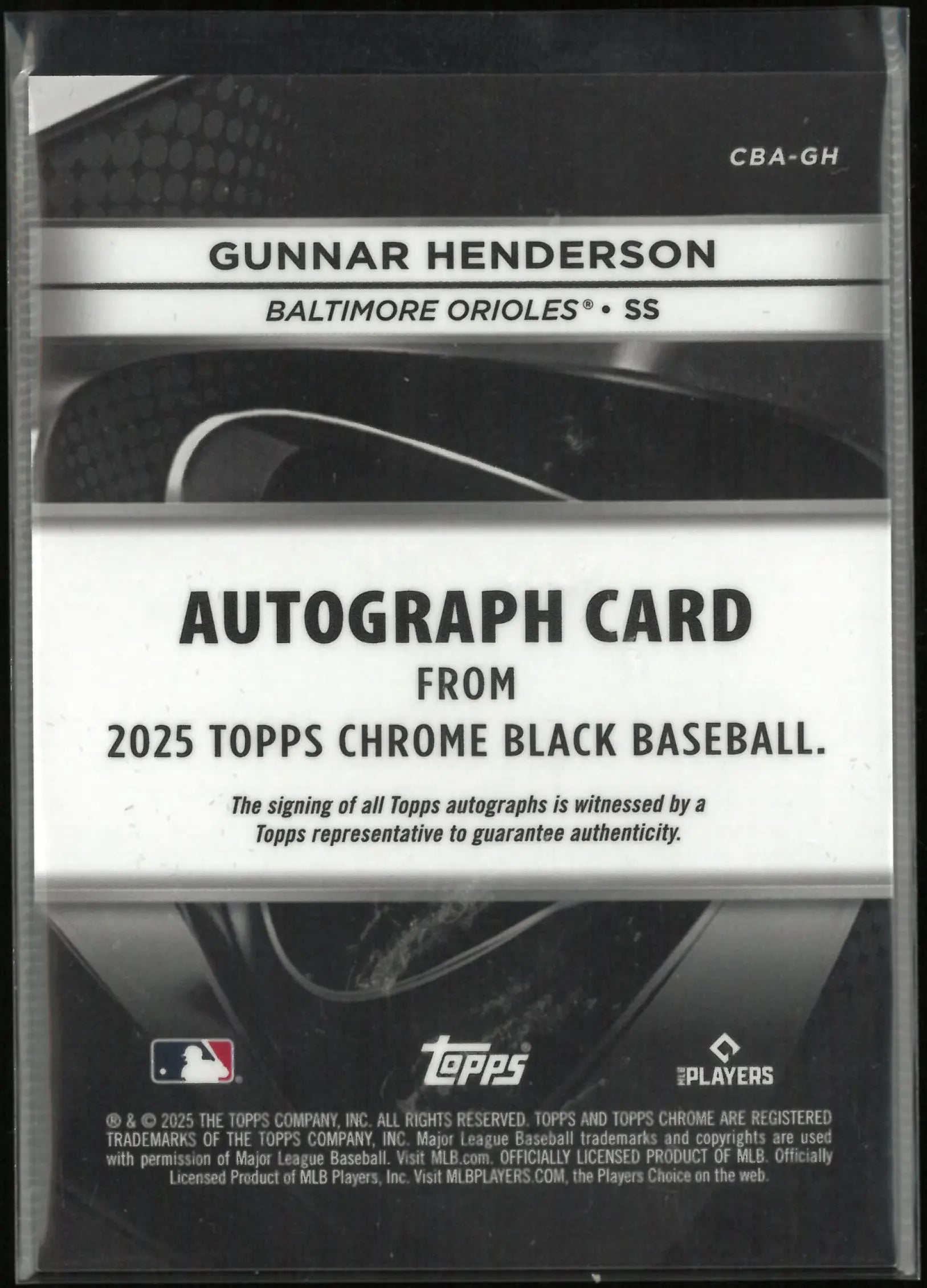 2025 Topps Chrome Black Autograph Gunnar Henderson Auto Blue /150 