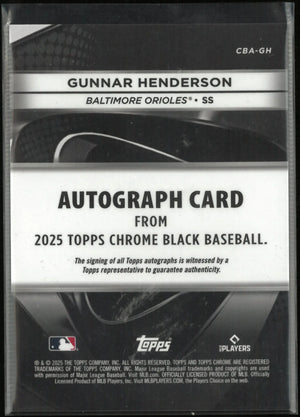 2025 Topps Chrome Black Autograph Gunnar Henderson Auto Blue /150 