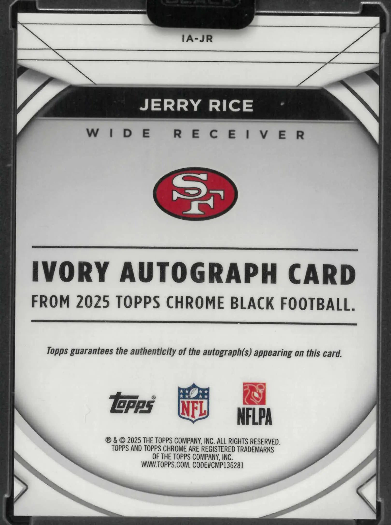 2025 Topps Chrome Black Ivory Autograph Jerry Rice Auto orange /25 