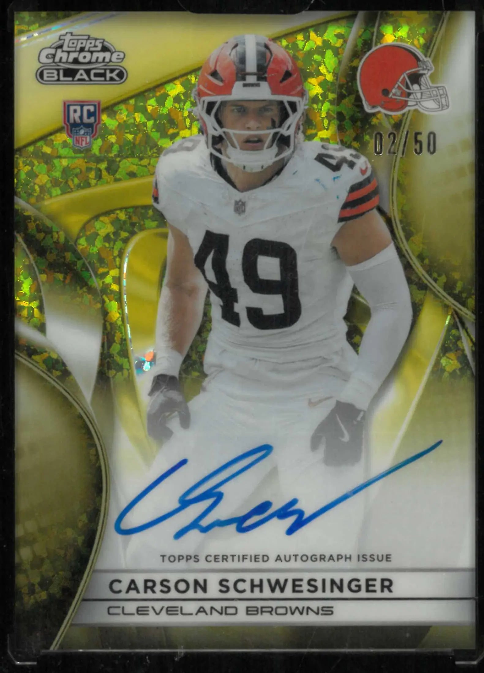 2025 Topps Chrome Black Rookie Auto Carson Schwesinger Gold Mini Diamonds /50 RC 