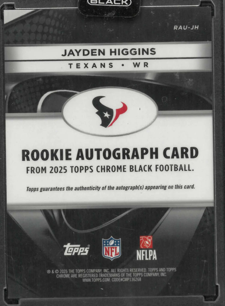 2025 Topps Chrome Black Rookie Autograph Jayden Higgins Auto Green /99 RC 