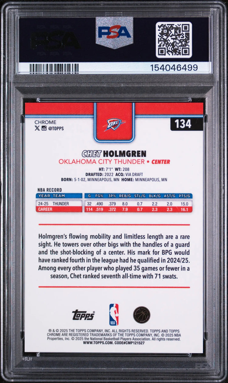 2025 Topps Chrome Chet Holmgren Black Geometric /10 PSA 9 
