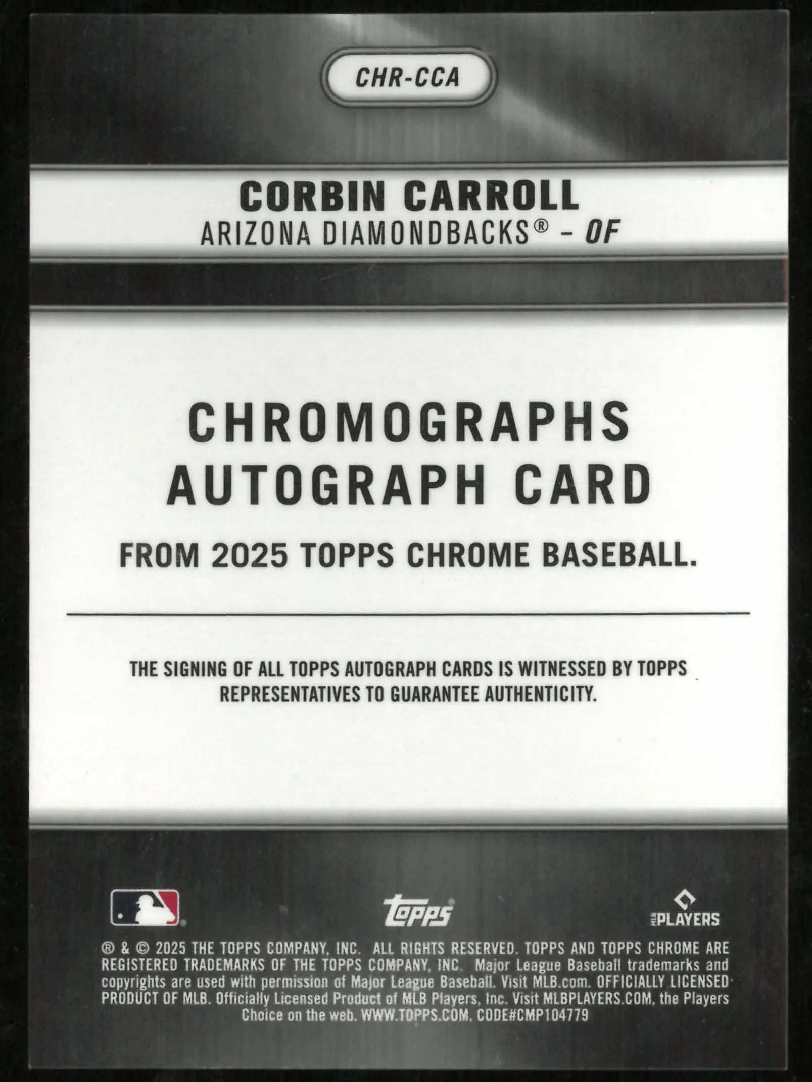 2025 Topps Chrome Chromographs Corbin Carrol Autograph /10 