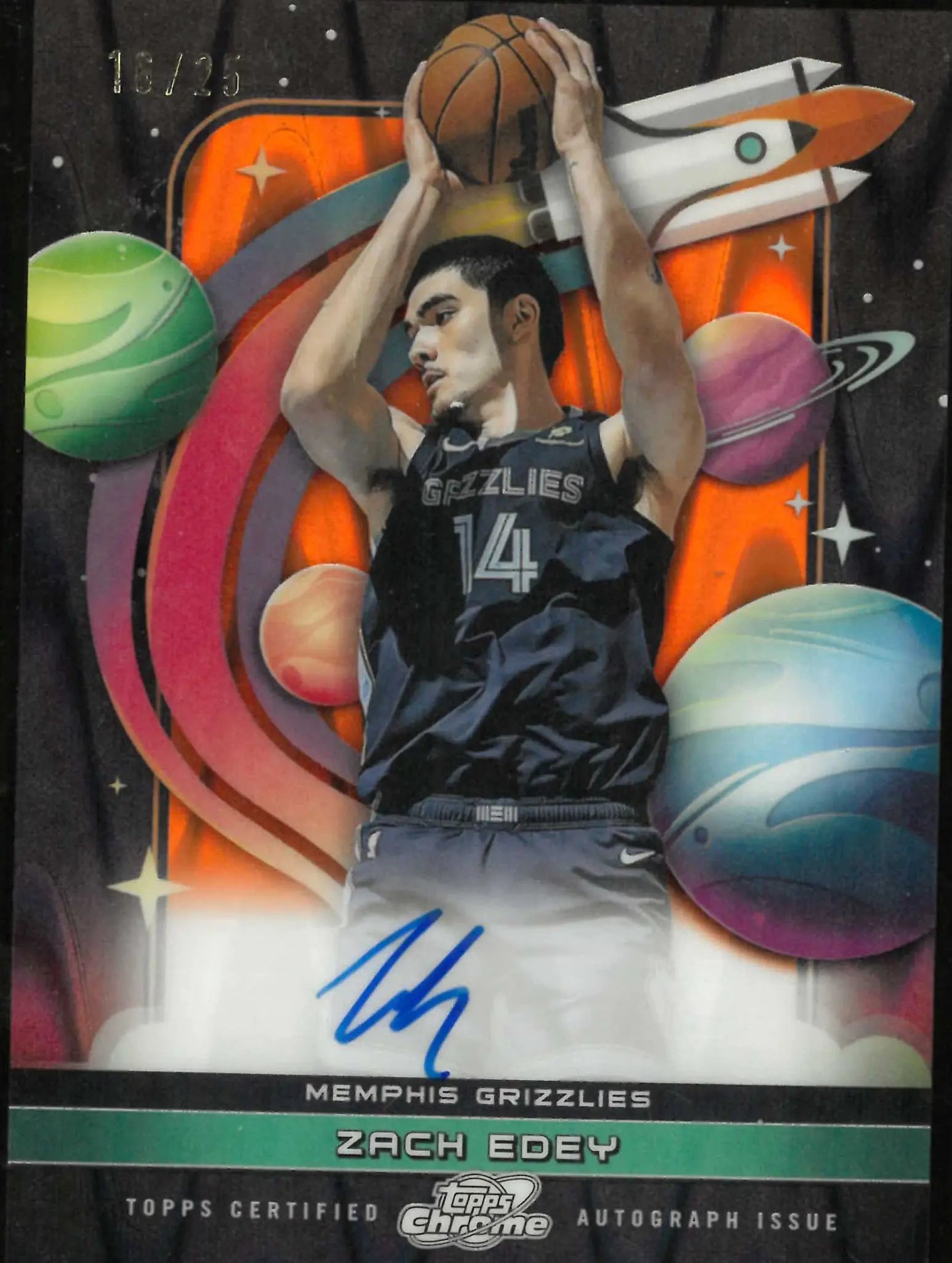 2025 Topps Chrome Cosmic Zach Edey First Flight Auto Orange Refractor /25 