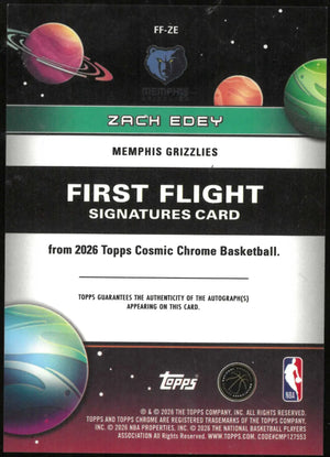 2025 Topps Chrome Cosmic Zach Edey First Flight Auto Orange Refractor /25 