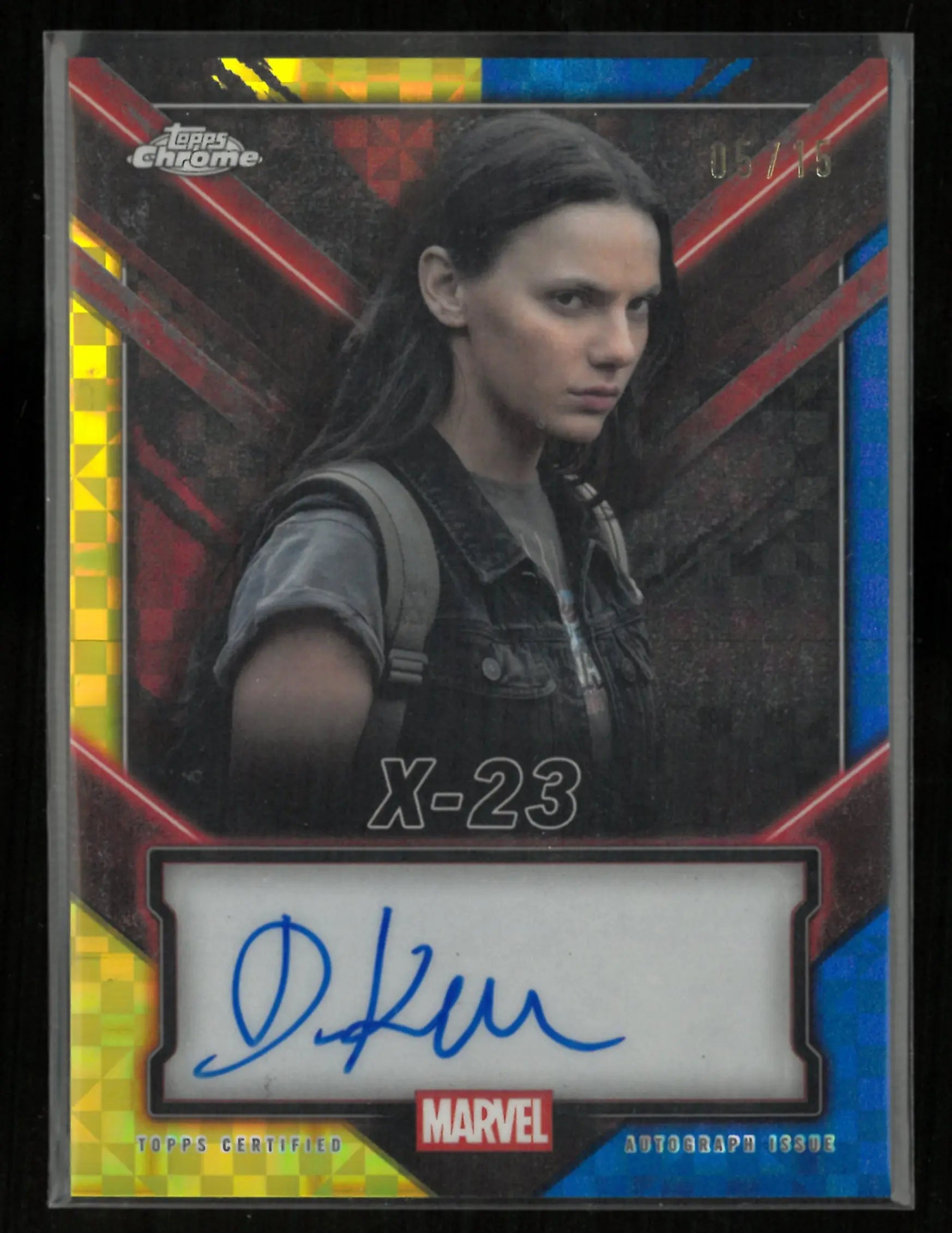 2025 Topps Chrome Deadpool Autograph X-23 Auto Blue Yellow /15 