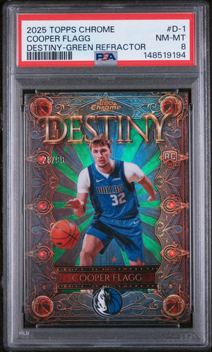 2025 Topps Chrome Destiny Rookie Cooper Flagg  Green Refractor /99 RC PSA 8 