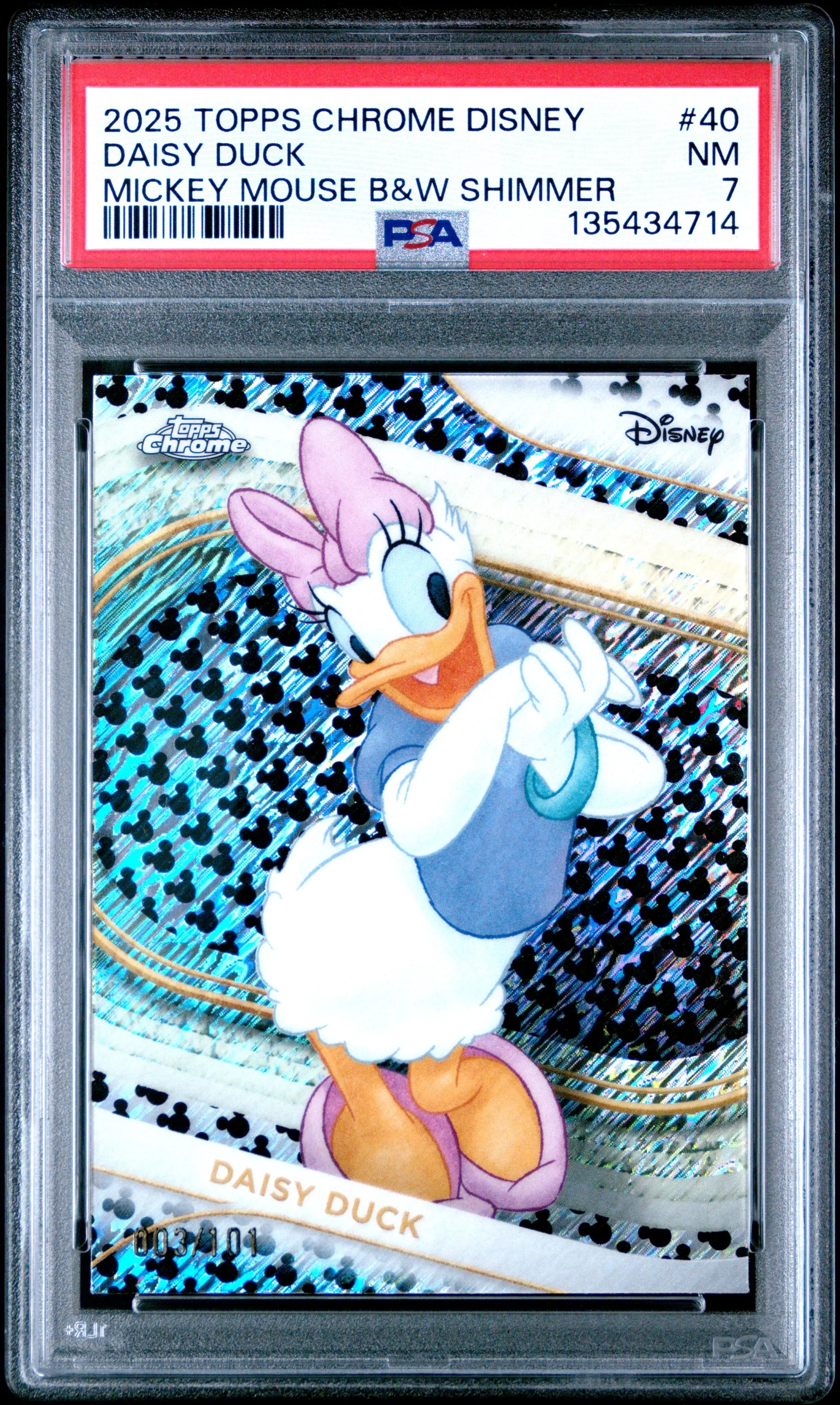 2025 Topps Chrome Disney Daisy Duck Mickey Mouse BW Shimmer #40 PSA 7 /101 