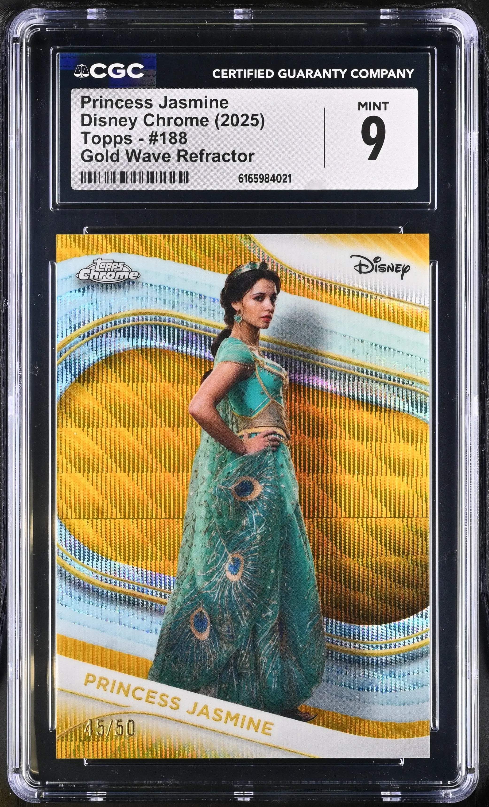2025 Topps Chrome Disney Princess Jasmine Gold Wave Refractor /50 CGC 9 