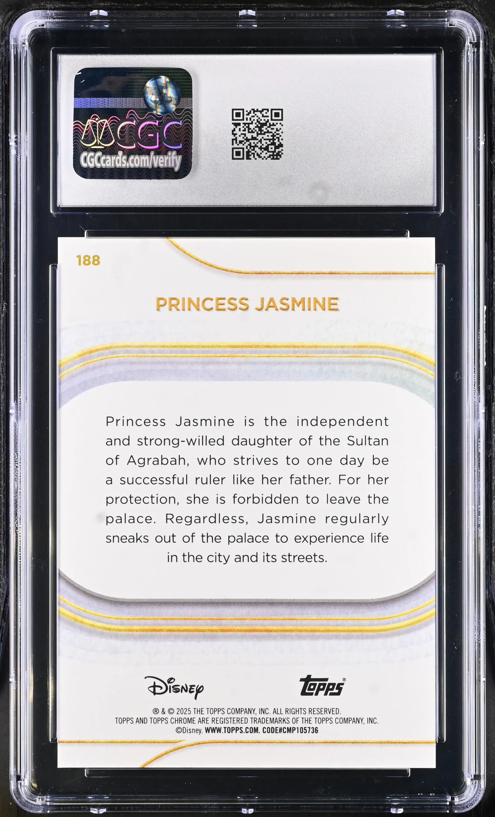 2025 Topps Chrome Disney Princess Jasmine Gold Wave Refractor /50 CGC 9 